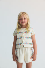Flower Embroidery Natural Denim 3 PCS  Outfit Set