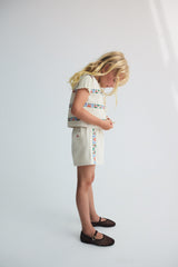 Flower Embroidery Natural Denim 3 PCS  Outfit Set