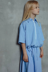 Liz Sky Blue Satin Shirt & Sloan Skirt