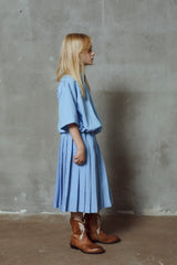 Liz Sky Blue Satin Shirt & Sloan Skirt