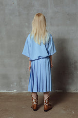 Liz Sky Blue Satin Shirt & Sloan Skirt