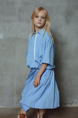 Liz Sky Blue Satin Shirt & Sloan Skirt