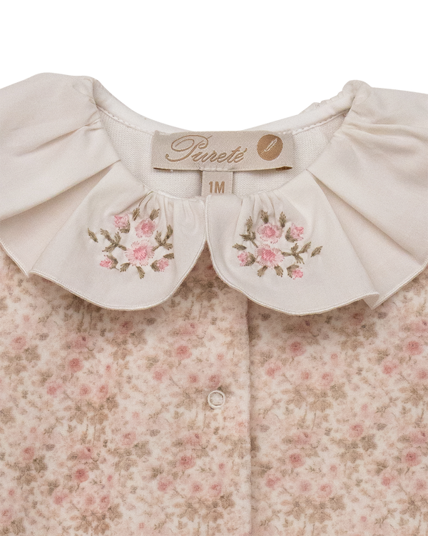 floral velvet Baby Grow with embroidered collar