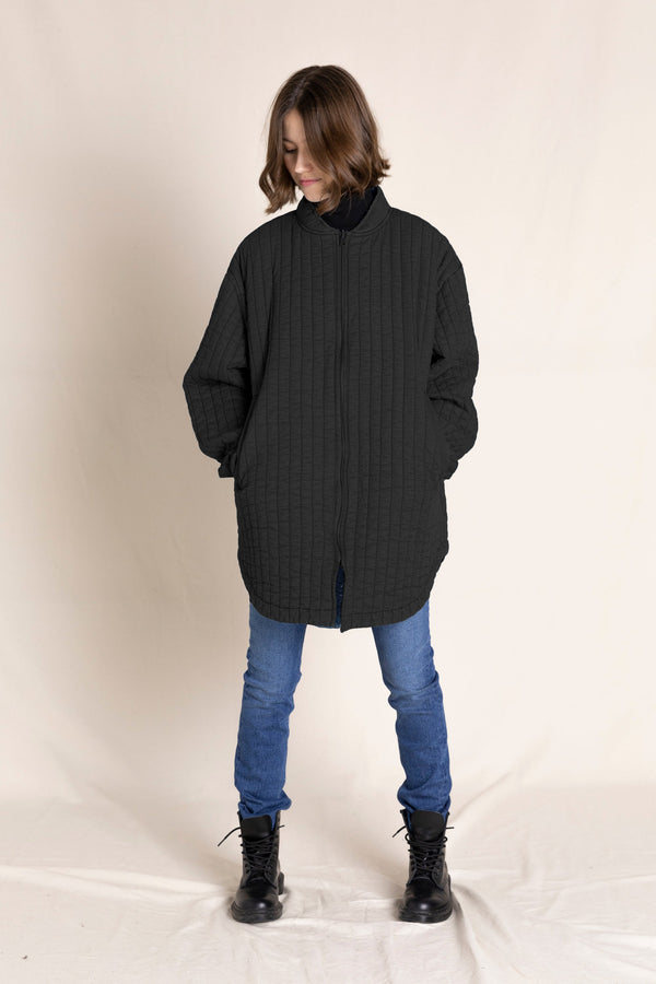 Winter Black Quilted - Oversized Jacket- Adults