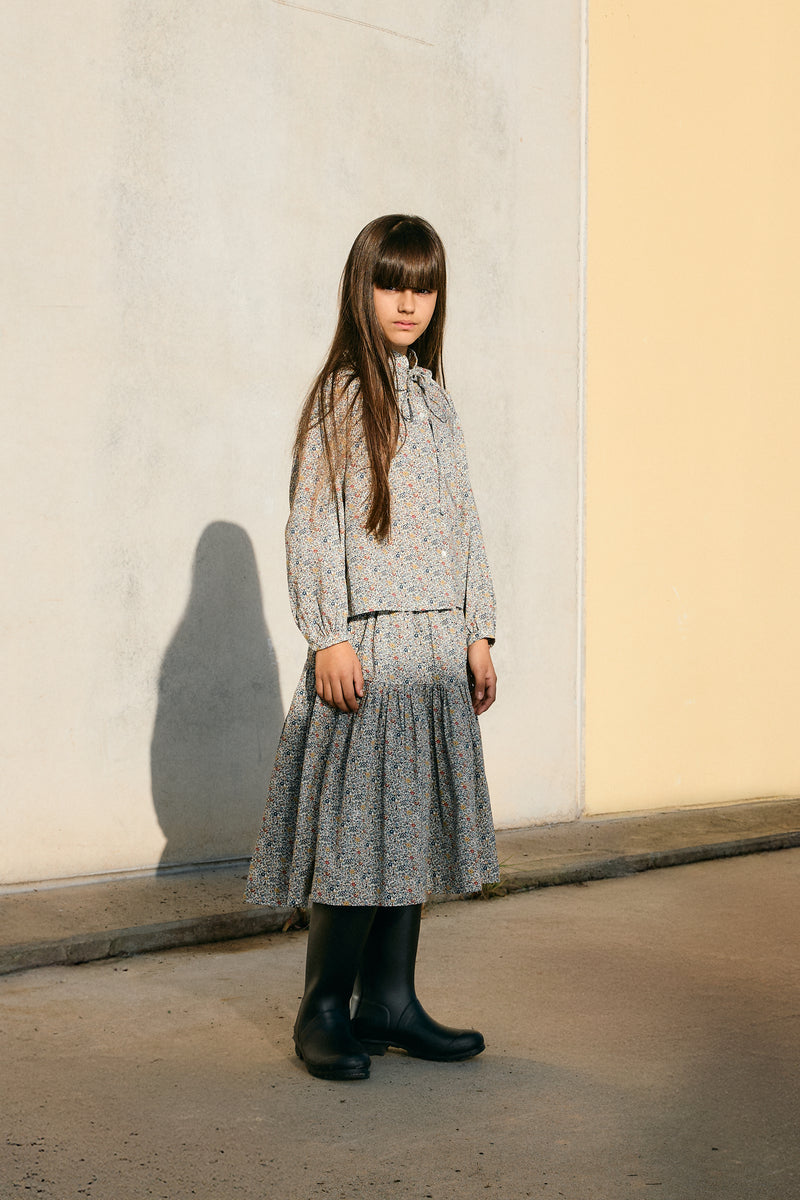 Liberty Ruffled Neck Blouse & Midi Skirt