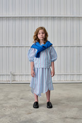 STRIPED PUFF SLEEVE BLOUSE & ASYMMETRICAL SKIRT