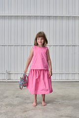 PINK A-LINE TAFFETA BLOUSE & MIDI SKIRT