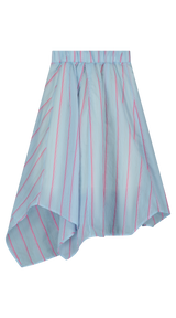 STRIPED PUFF SLEEVE BLOUSE & ASYMMETRICAL SKIRT
