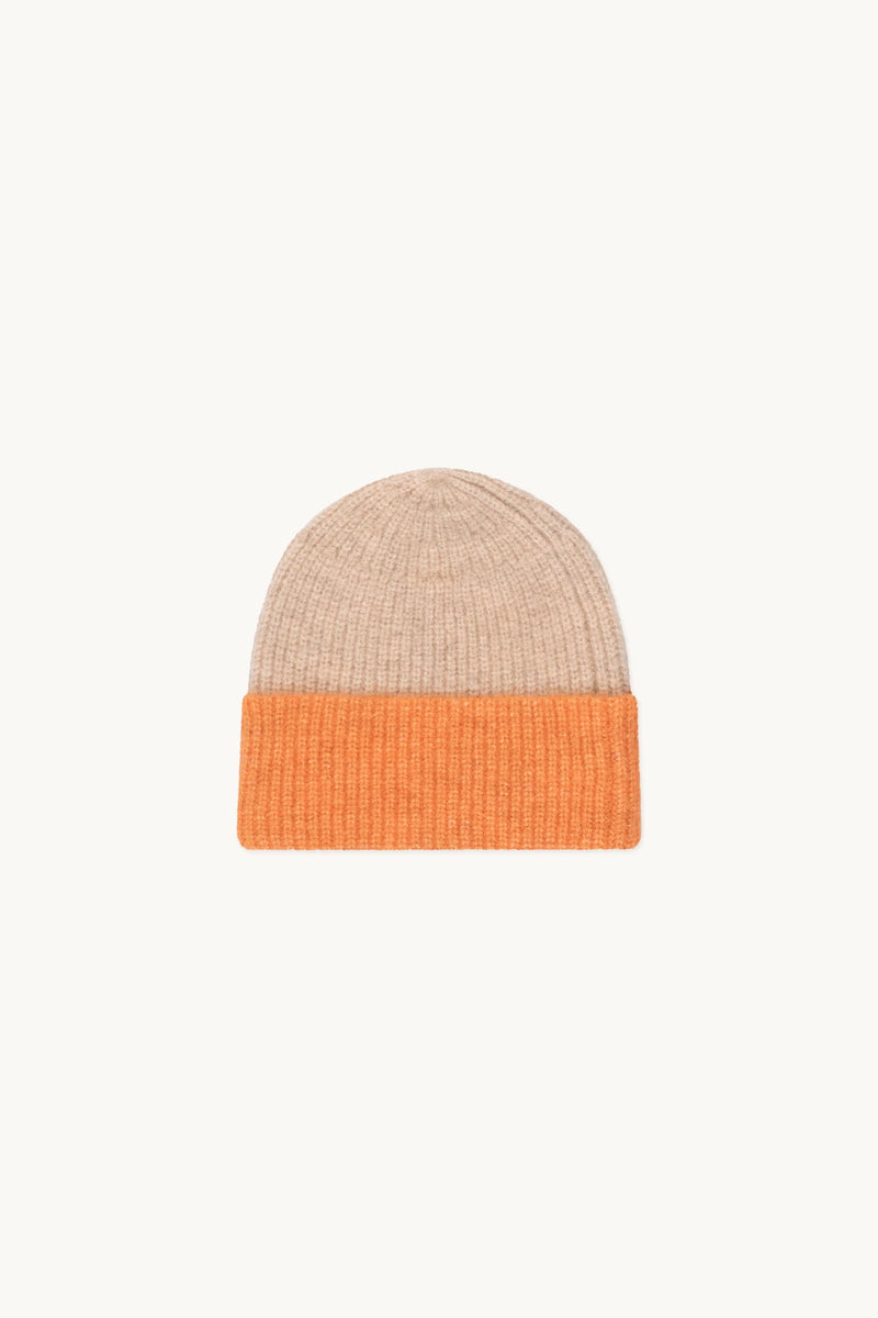 COLOR BLOCK BEANIE sand/summer orange