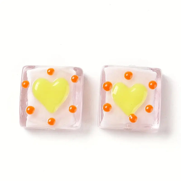 Adorable Handmade Glass Dot Heart Square Beads