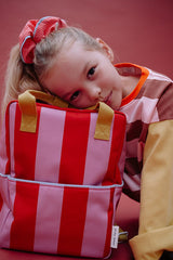 Medium Backpack Lemon Tree Stripes Red Apple/Rosebay Pink