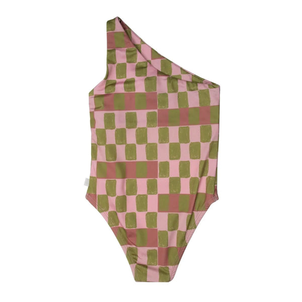 Squares One-Shoulder Swimsuit