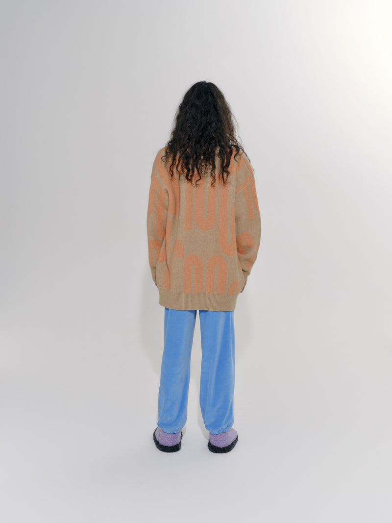 Camel/Coral Squiggle Knit Cardigan