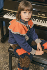 Color Block Cardigan & Stripes Woven Long Skirt