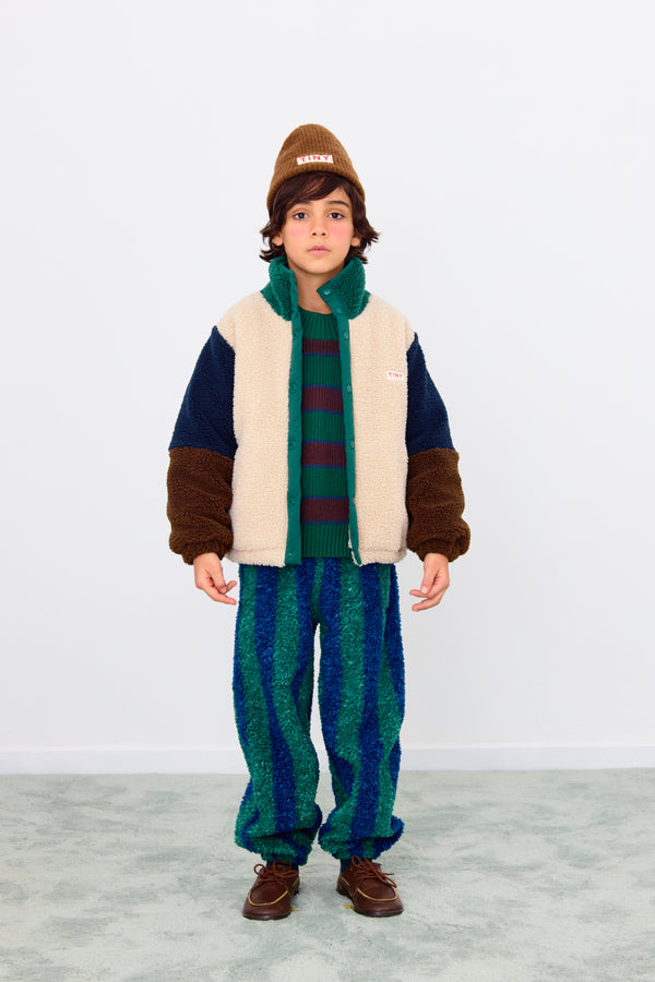 Green Color Block Polar Sherpa Jacket