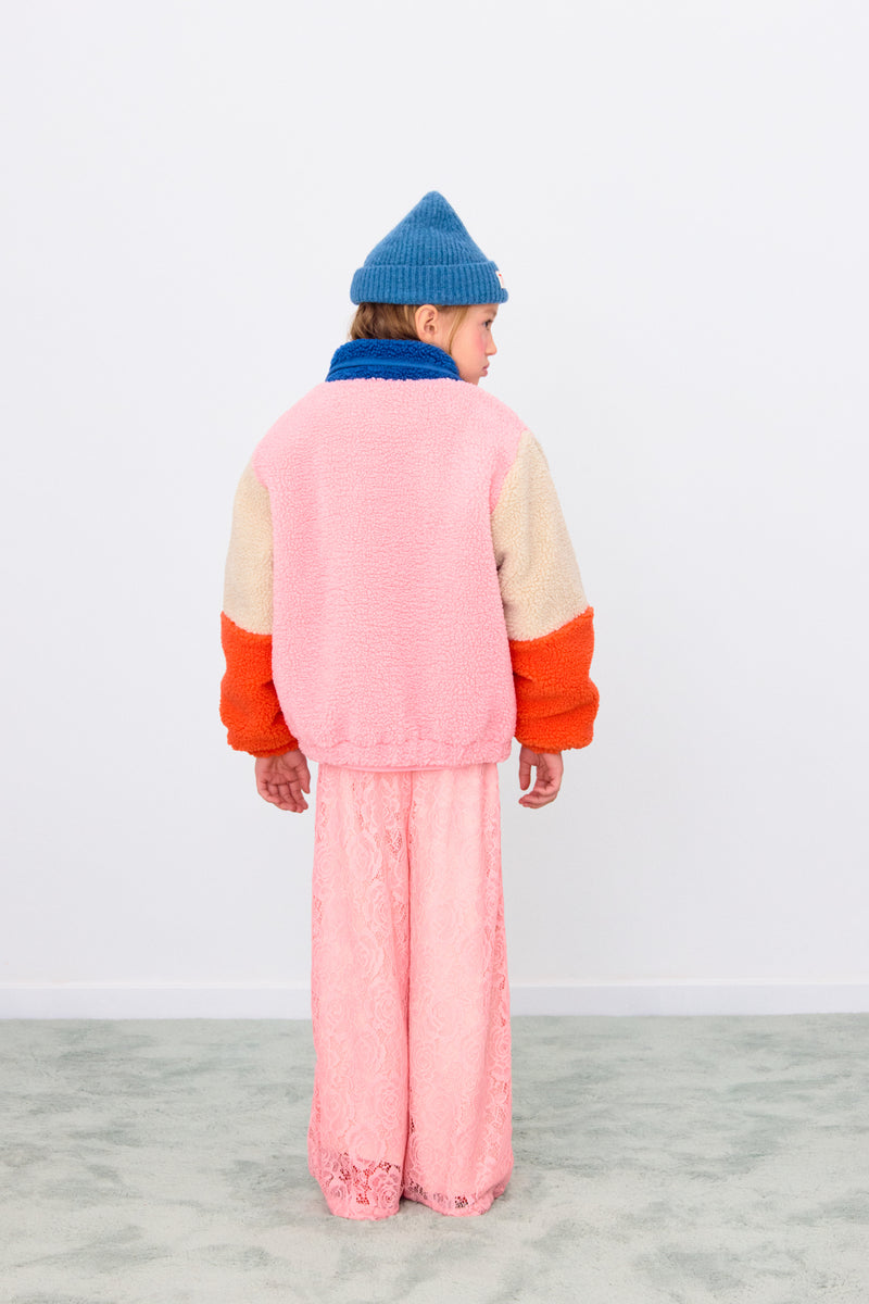 Blue Color Block Polar Sherpa Jacket