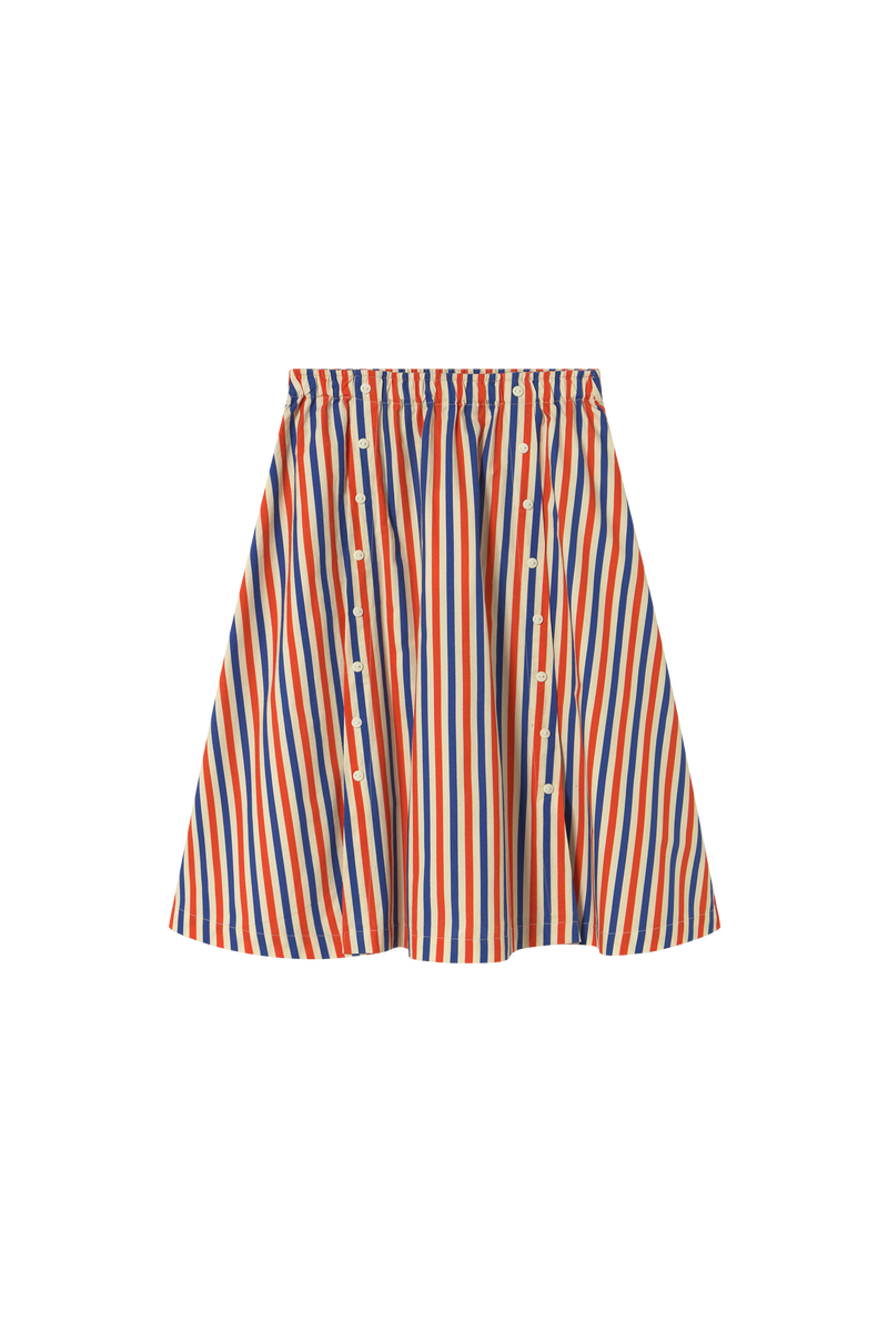 Color Block Cardigan & Stripes Woven Long Skirt
