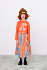 Color Block Cardigan & Stripes Woven Long Skirt