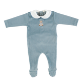 Blue Teddy Velour Baby Set