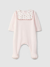Pink Babygrow in velvet with print fabric & bathing towel