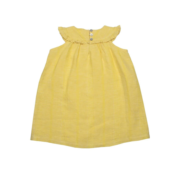 Yellow Textured Linen Baby Lace Collar Dress