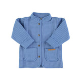unisex mandarin padded jacket | blue w/ back "bésame mucho" print