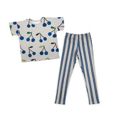 BLUE CHERRIES OVERSIZE T-SHIRT& STRIPES LEGGINGS “Outfit set”