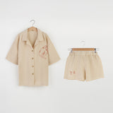 DYED EMBROIDERED SHIRT & SHORT (BEIGE) "OUTFIT SET"