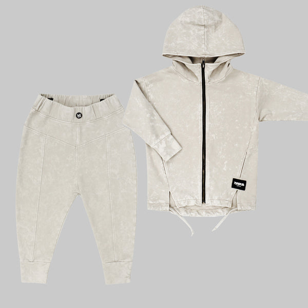 Asymmetric vintage beige hoodie & pants "Outfit set"