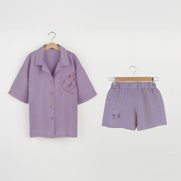 DYED EMBROIDERED SHIRT & SHORT (MAUVE) "Outfit set"