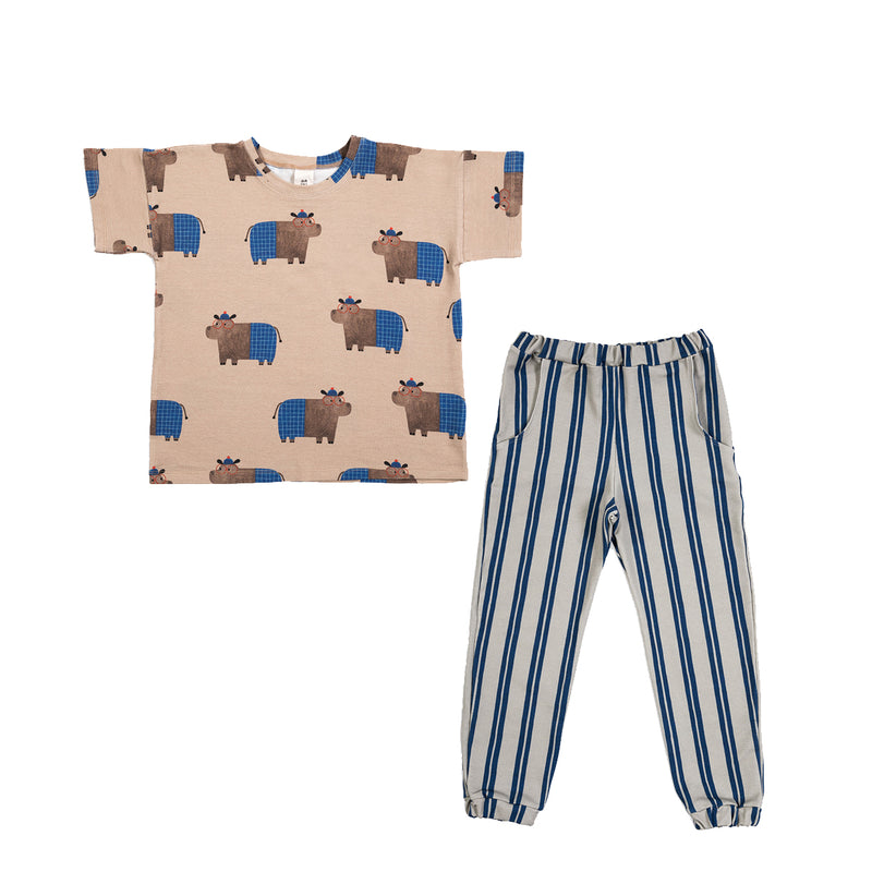 HIPPOS OVERSIZE T-SHIRT & STRIPES PANTS  “Outfit set”