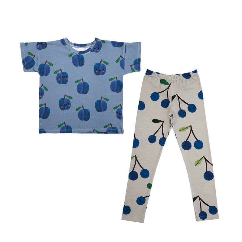 PLUMS OVERSIZE T-SHIRT & BLUE CHERRIES LEGGINGS “Outfit set”