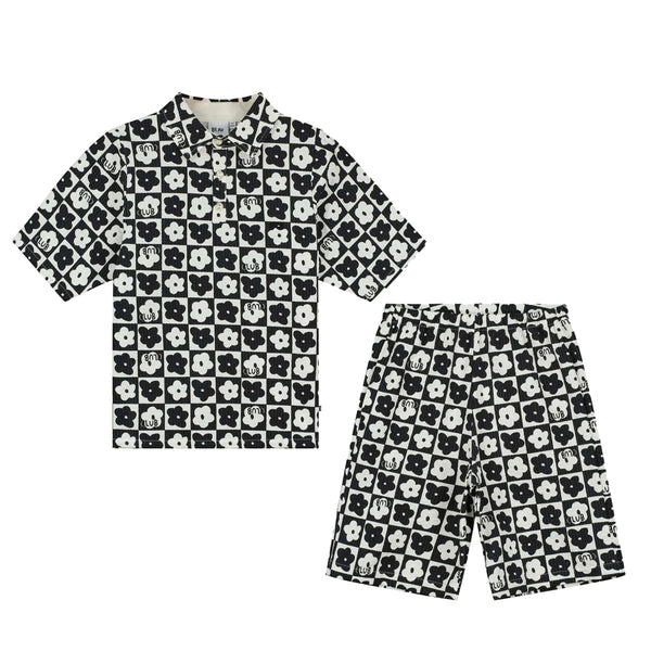 Club Black Short Sleeve Shirt & Long Shorts "Outfit set"