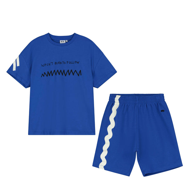Beaucoup Blue Oversized 'Wasn't Born To Follow' T-shirt & Shorts "Outfit set"