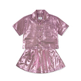 sparkling violet cropped boxy shirt & mini skirt "Outfit set