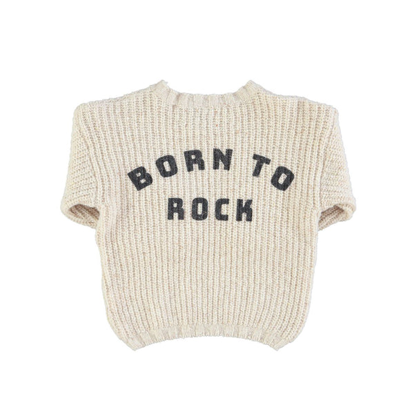knitted sweater | ecru w/ "born to rock" back print