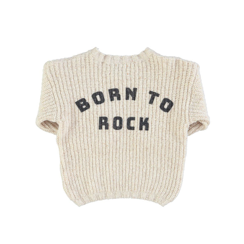 knitted sweater | ecru w/ "born to rock" back print