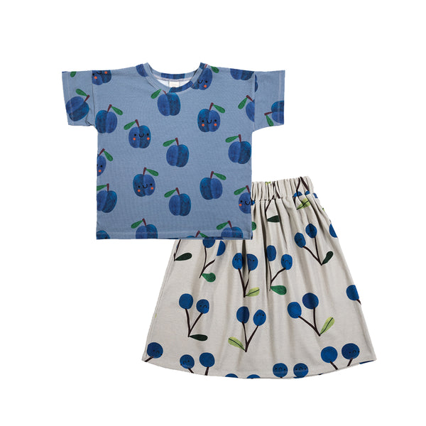PLUMS OVERSIZE T-SHIRT & BLUE CHERRIES SKIRT “Outfit set”
