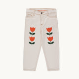FLOWERS BAGGY JEANS nude