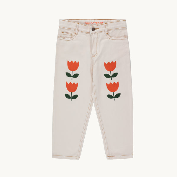 FLOWERS BAGGY JEANS nude