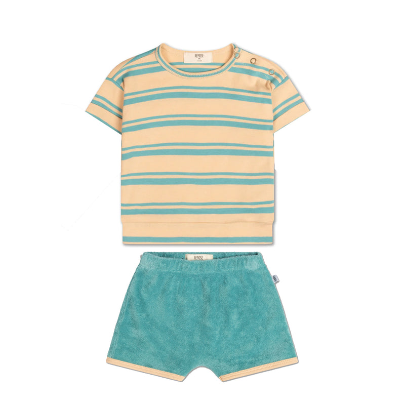 Turquoise nude stripe t shirt & Greyish turquoise short "Outfit set"