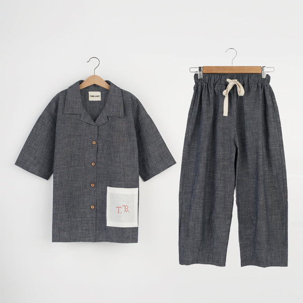 LIGHT DENIM SHIRT WITH EMBROIDERED POCKET & PANTS "Outfit set"