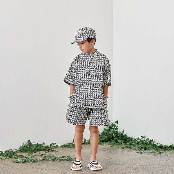 Charcoal MT check S/S shirt & short "Outfit set"