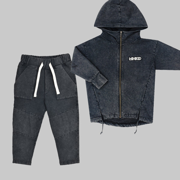 Asymmetric vintage black hoodie & pants "Outfit set"