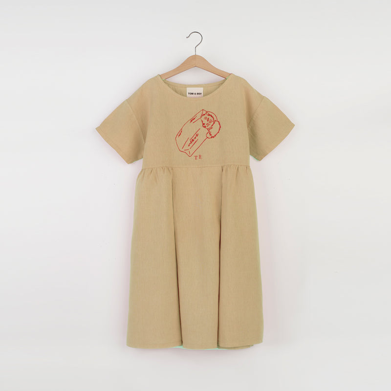 DYED EMBROIDERED DRESS (BEIGE)
