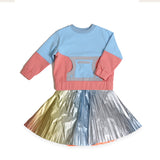 SIERRA MIX REFLECTIVE RELAXED FIT PULLOVER & RAINBOW CRUSH PLEATED TWIRL SKIRT "Outfit set"