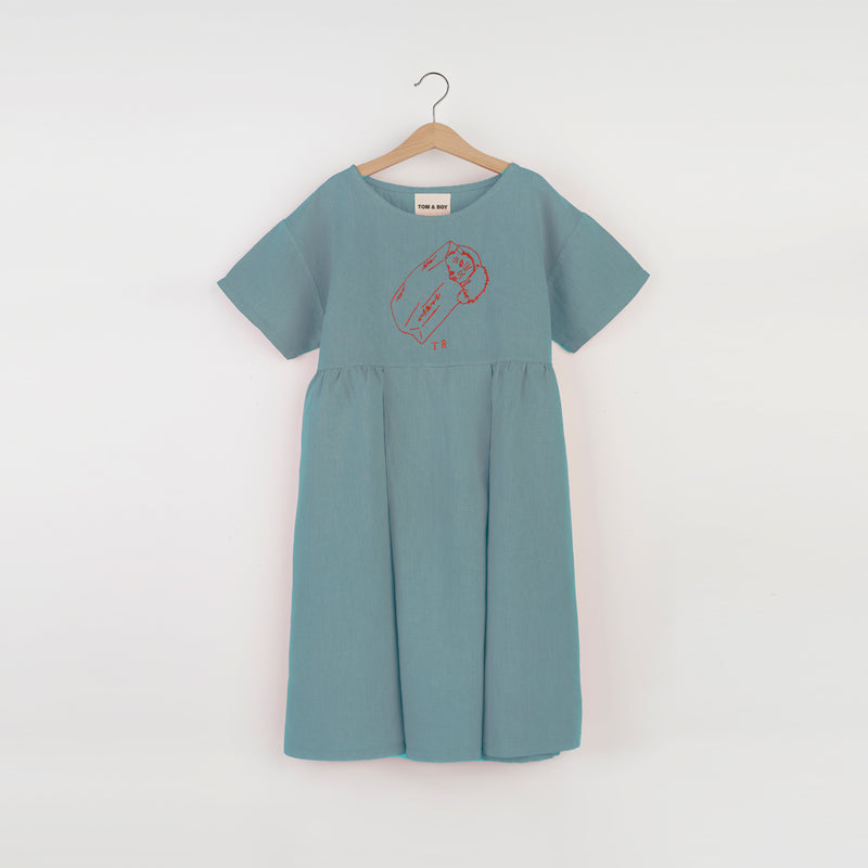 DYED EMBROIDERED DRESS (BLUE)