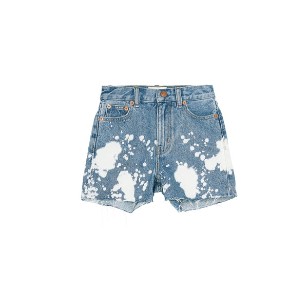 Bleached Blue White Spots - High Waist 5-Pocket  Shorts