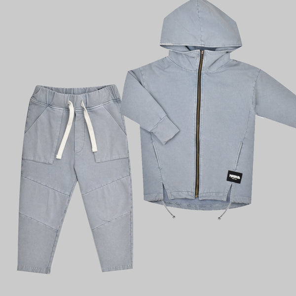 Asymmetric stone Blue Hoodie & Pants "Outfit set"