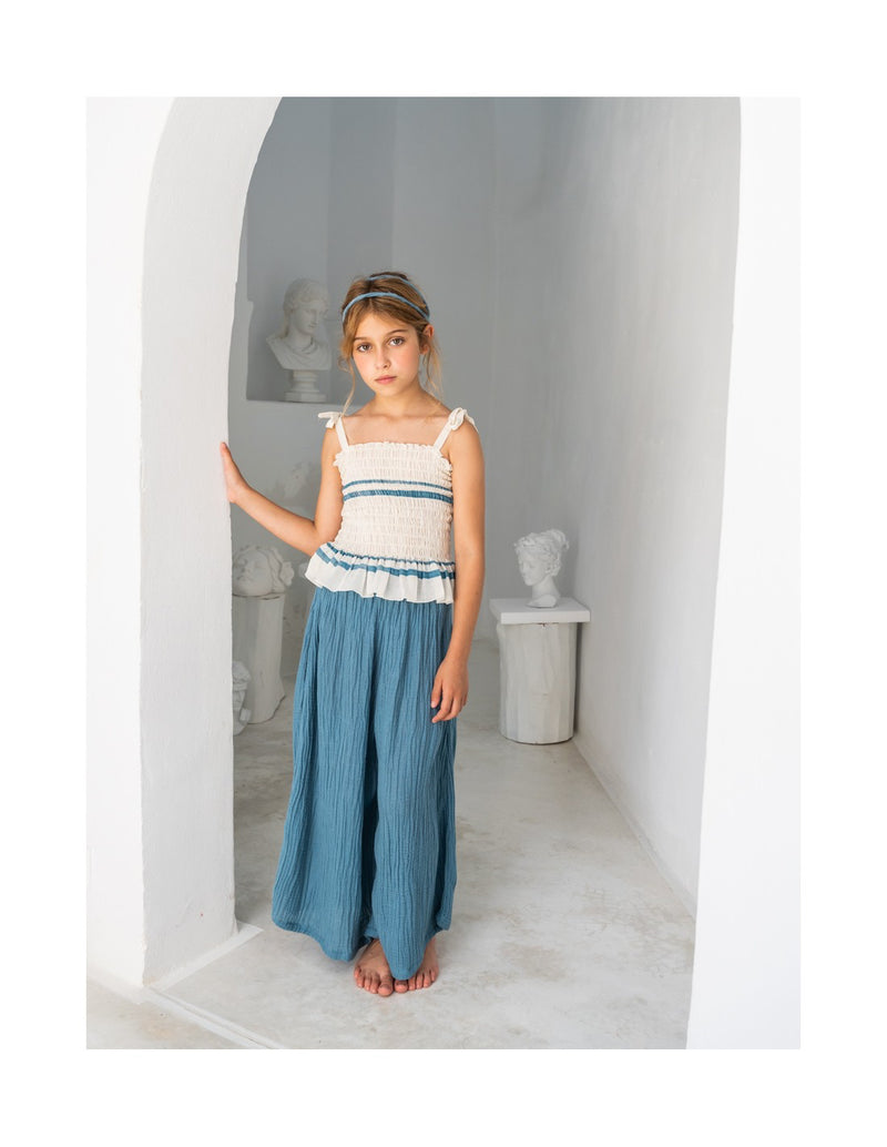 Blue Double Stripe Top ATHENA RUFFLE